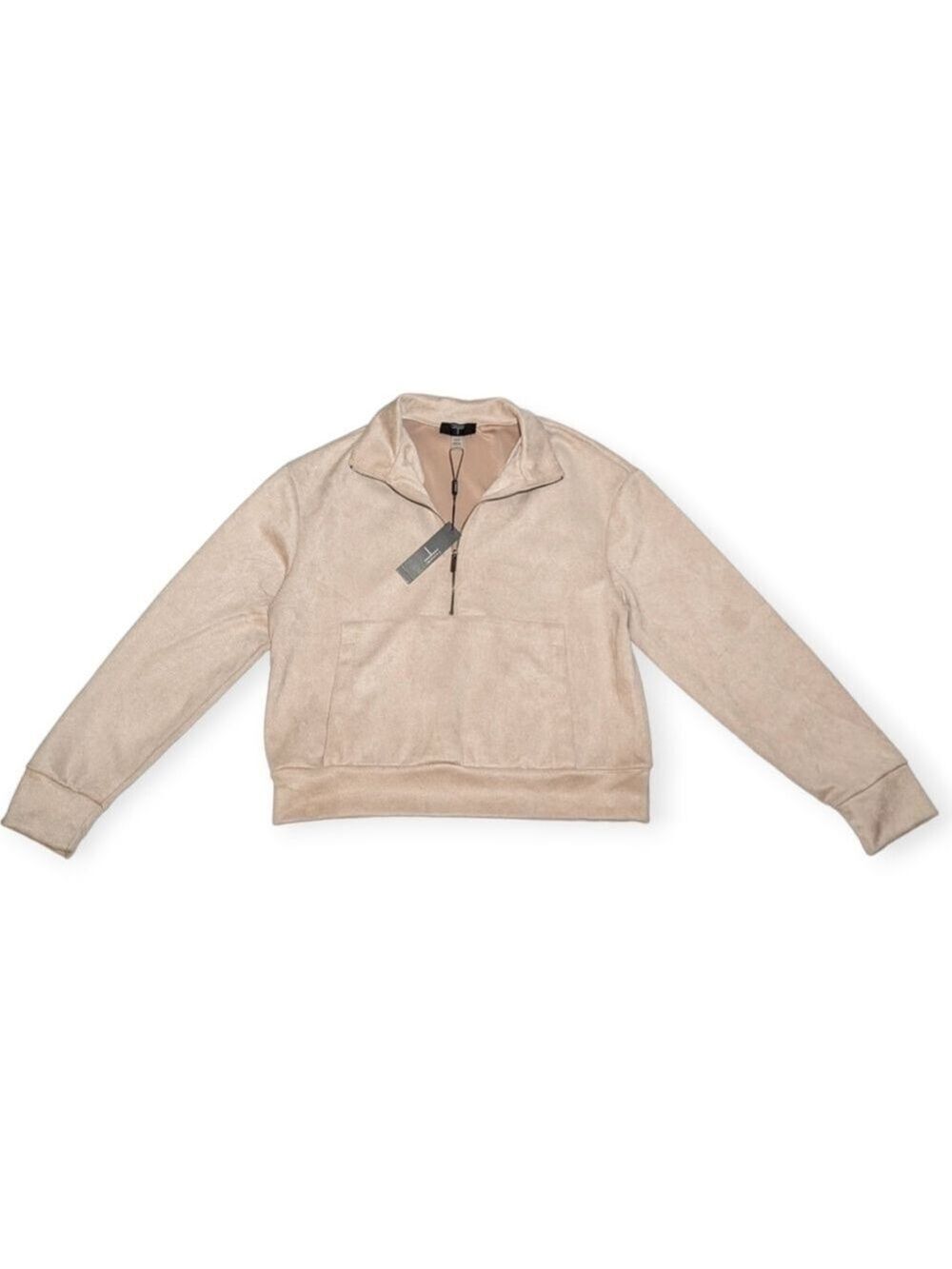 Tahari Pullover Faux Suede Women Half Zip  Long Sleeve Kangaroo Front Pocket NWT